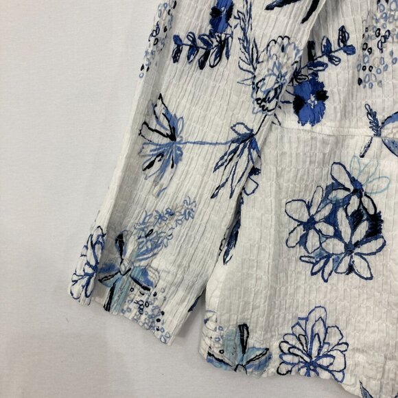 Habitat Large Blue White Floral Cotton Textured Long Sleeve Button Down Relaxed - Picture 5 of 11